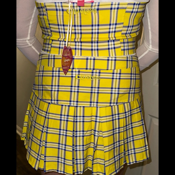 Clueless X Dolls Kill Yellow Plaid ‘AS IF’ Top Skirt Fur Backpack 3pc SET NWT XL - Picture 5 of 10